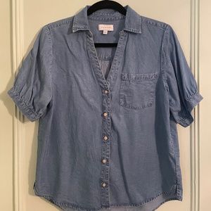 Lucky Brand Chambray Short Princess Sleeve Button-Down Blouse